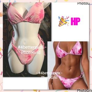 ZAFUL Hot Pink Tie Dye String Bikini Adjustable Swimsuit Set MD US 6 UK 10
